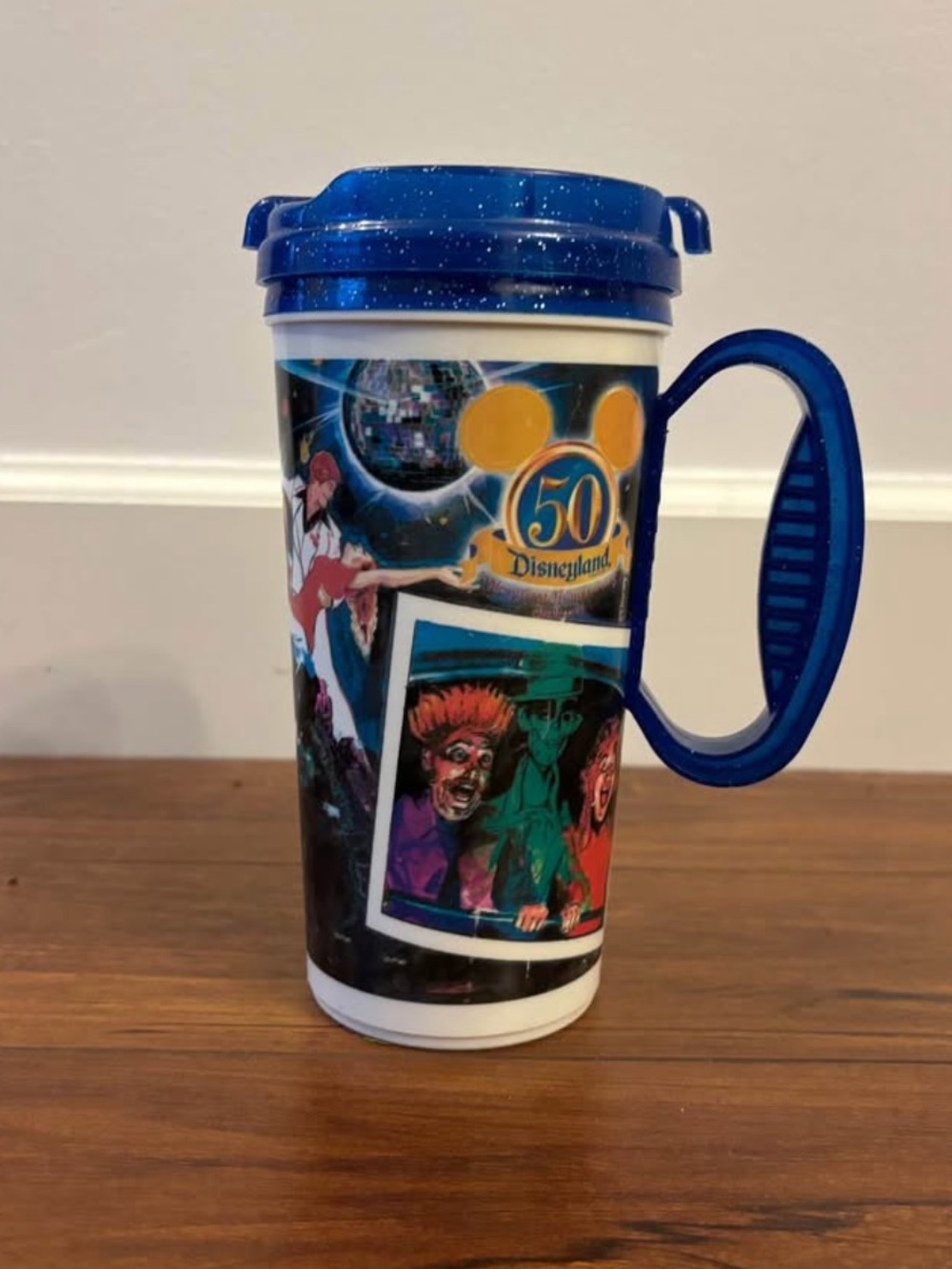 Disneyland 50th Anniversary Blue Travel Mug Cup with Handle